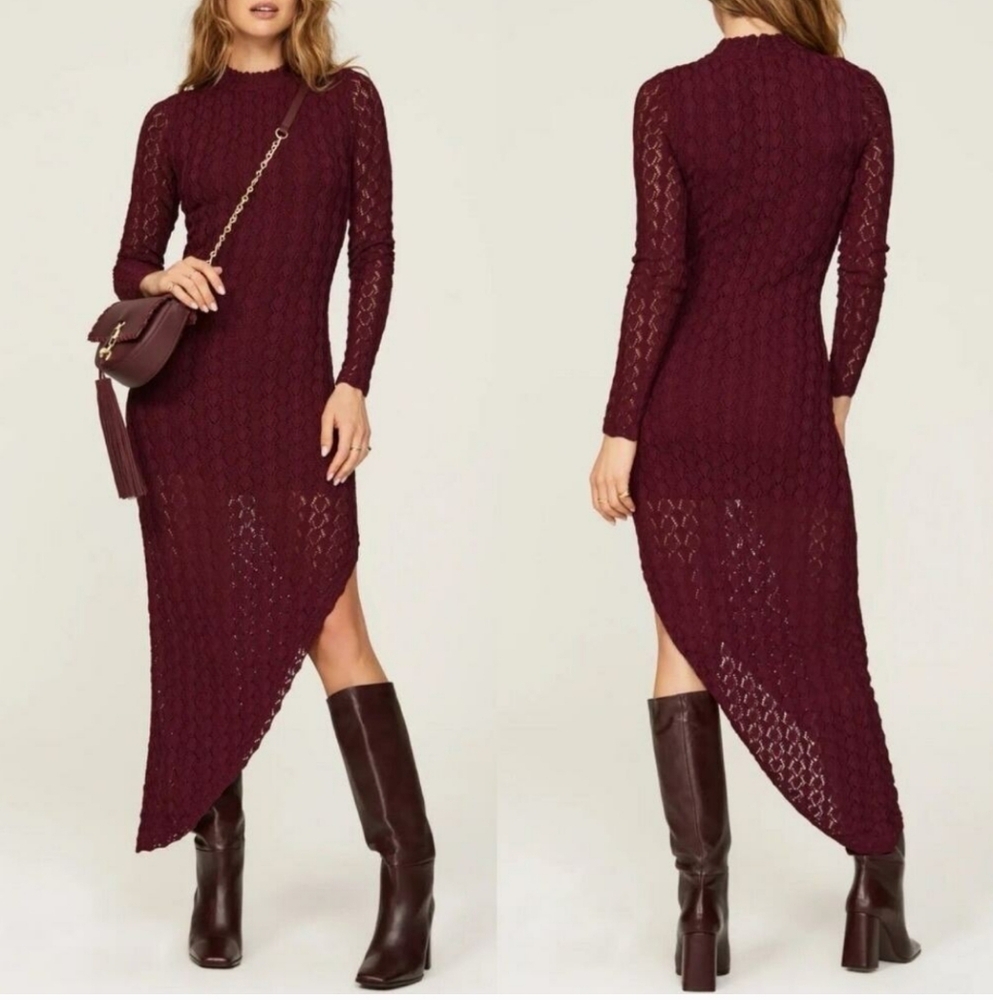 Something Navy Burgundy Long Sleeve knit Dress
